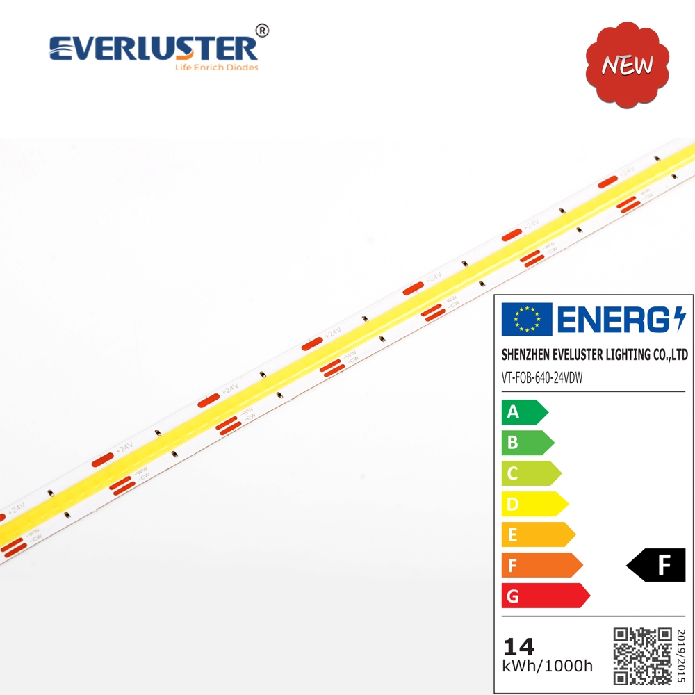 EPREL certificated Bicolor 2700+6000K CCT adjustable flexible cob strip with EU energy labeling